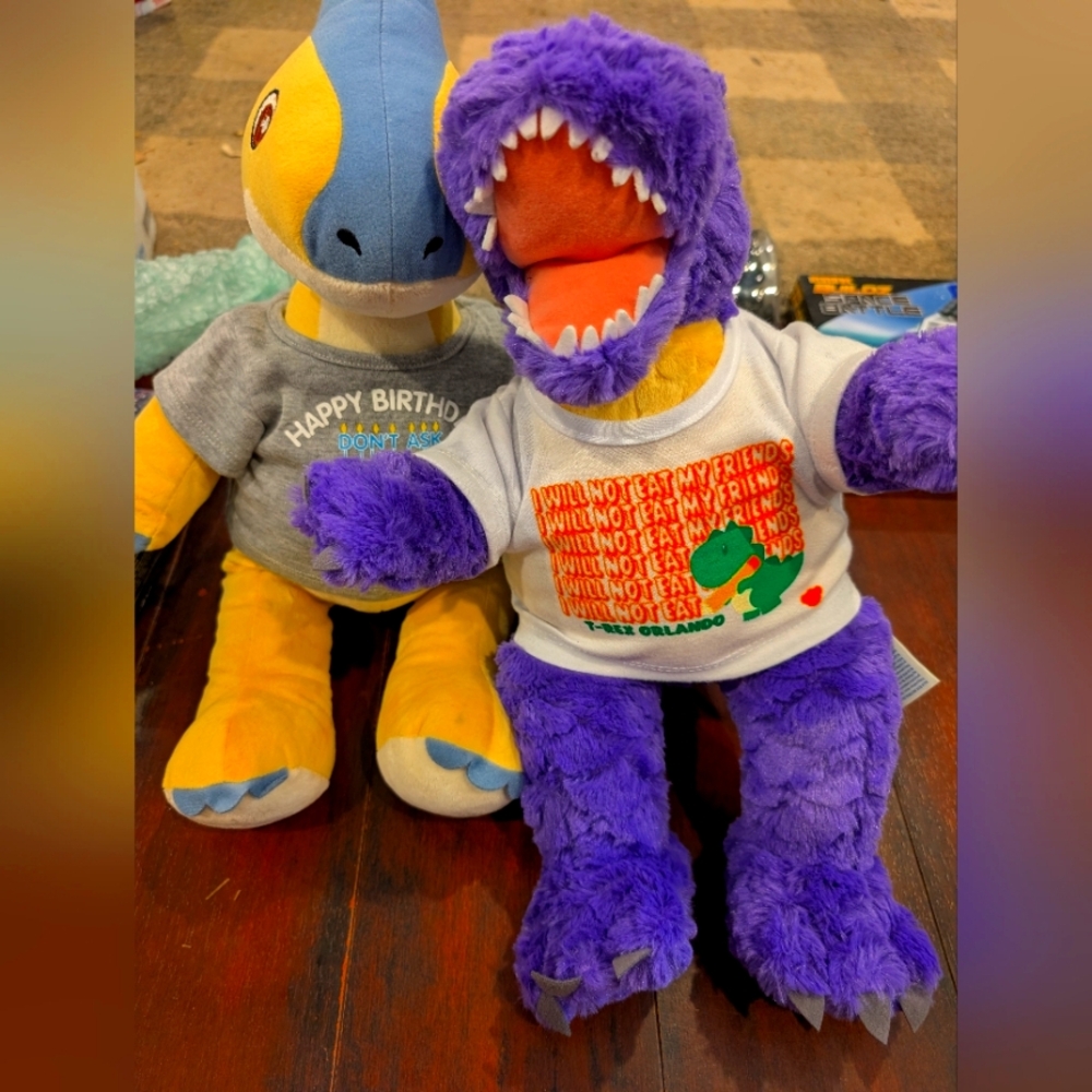 2 Build a Bear Purple & Yellow Stuffed Dinosaur